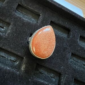 Goldstone & Silver Tone Teardrop Ring